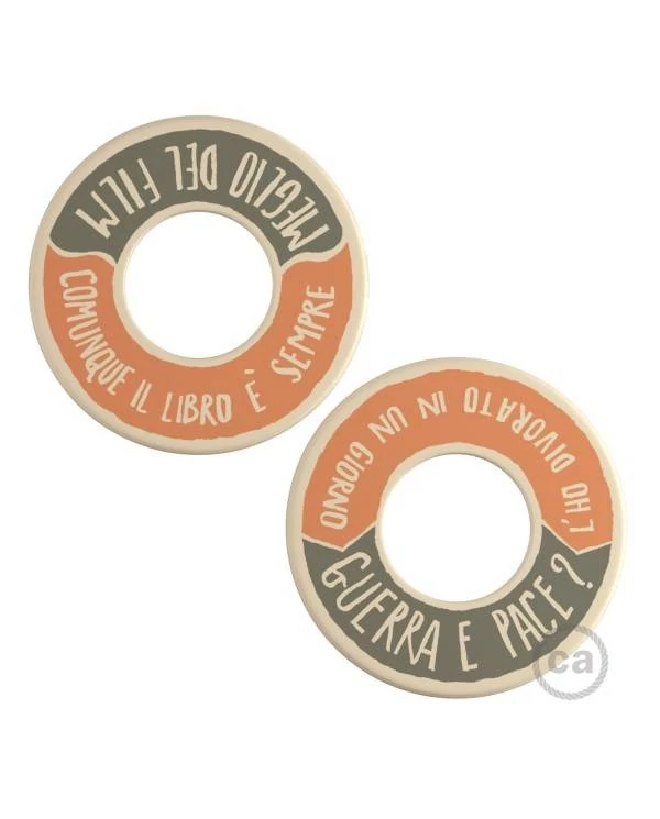 MINI-UFO: reversible wooden disk READING BALLSH*T collection, subject GUERRA E PACE + MEGLIO DEL FILM