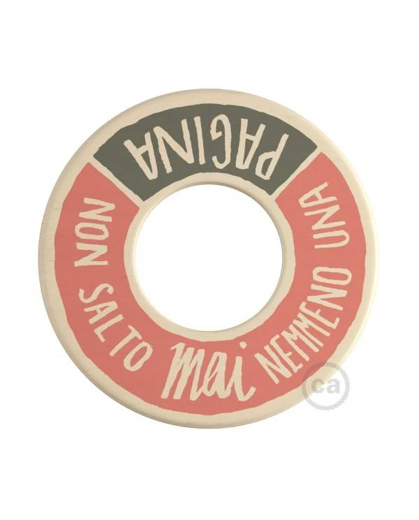 MINI-UFO: reversible wooden disk READING BALLSH*T collection, subject PAGINA + PROFUMO DELLA CARTA