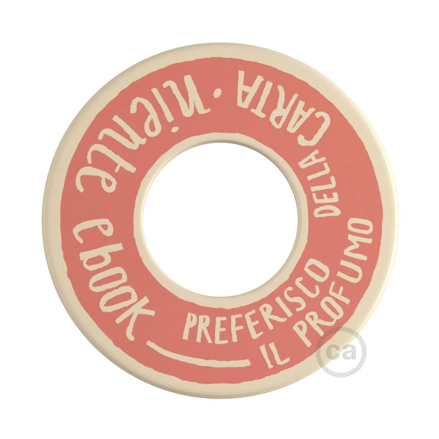 MINI-UFO: reversible wooden disk READING BALLSH*T collection, subject PAGINA + PROFUMO DELLA CARTA