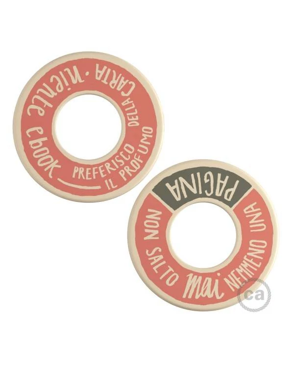 MINI-UFO: reversible wooden disk READING BALLSH*T collection, subject PAGINA + PROFUMO DELLA CARTA