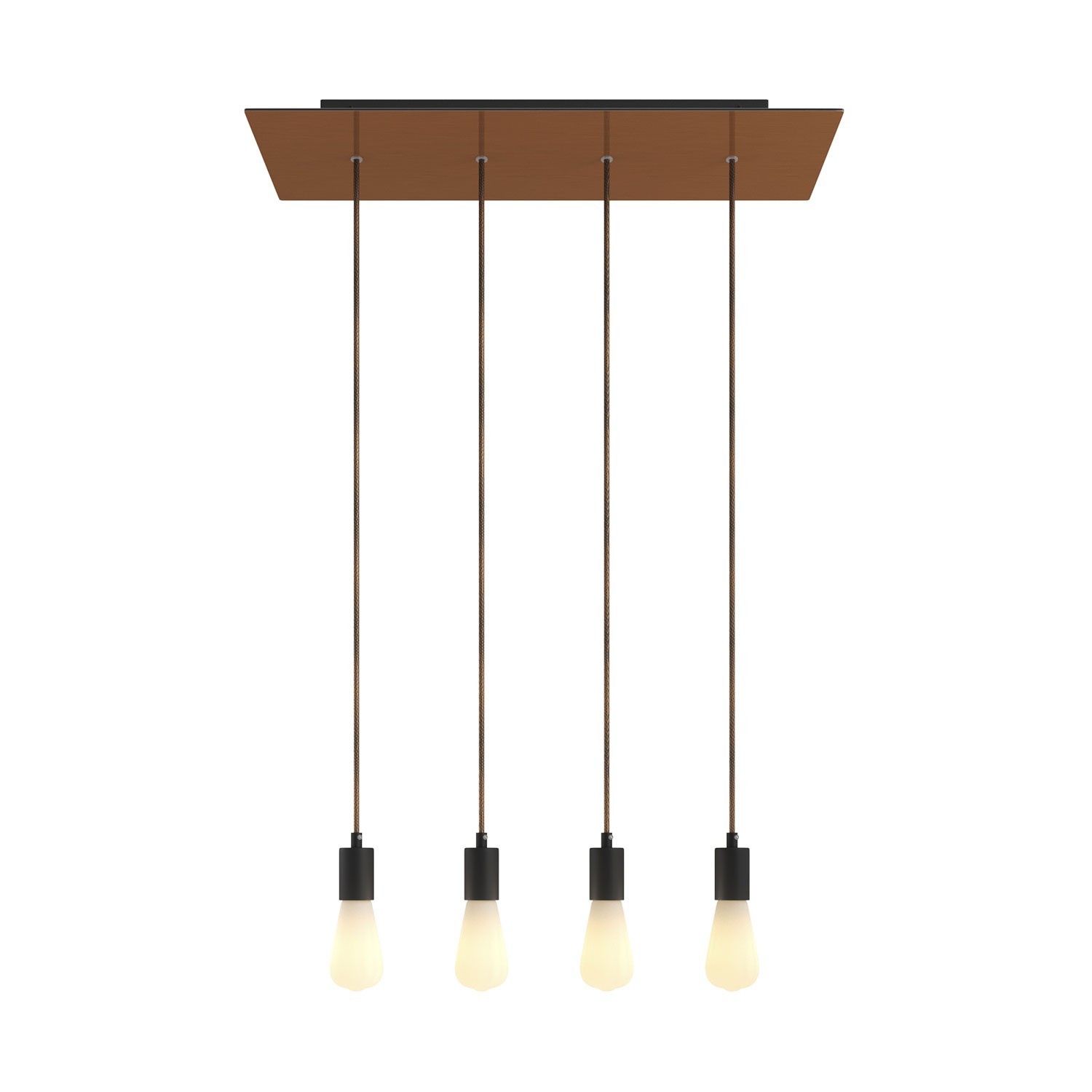 4 lichts-hanglamp voorzien van XXL rechthoekige Rose-One 675 mm compleet met strijkijzersnoer en metalen afwerking