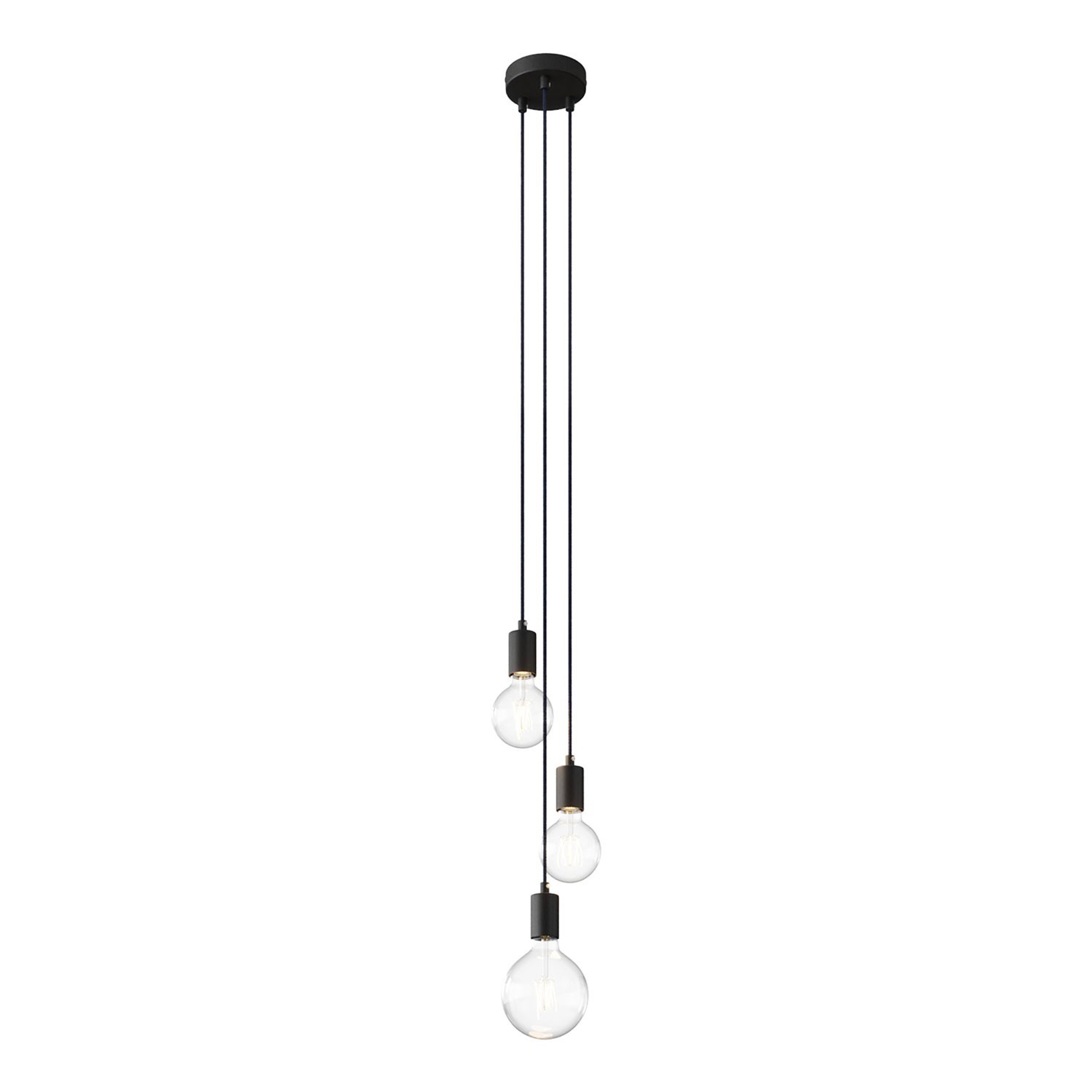 3 lichts-meervoudige hanglamp compleet met strijkijzersnoer en metalen afwerkingen