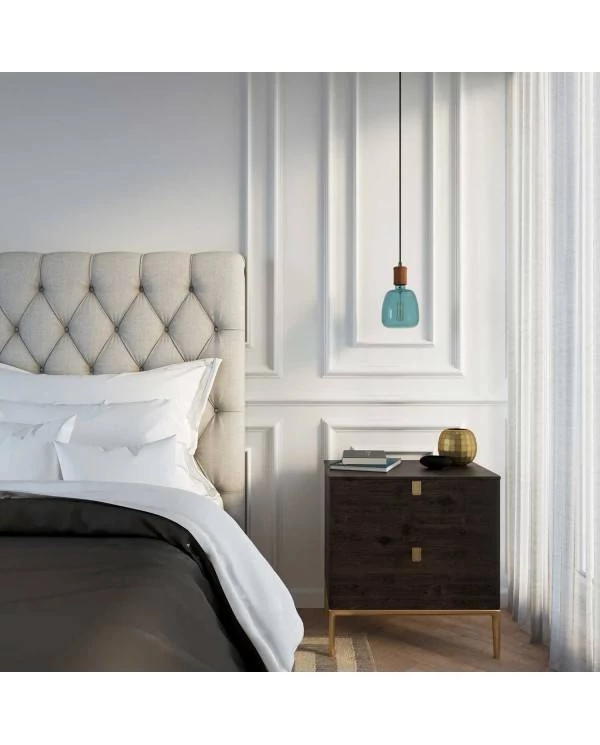 Hanglamp vervaardigd in Italië met textielkabel en koperen afwerking