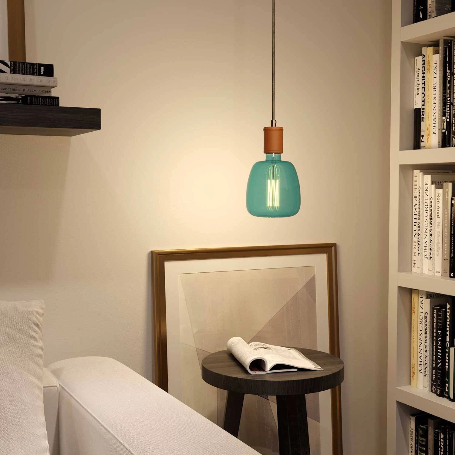Hanglamp vervaardigd in Italië met textielkabel en koperen afwerking