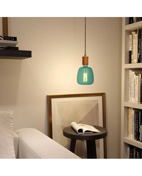 Hanglamp vervaardigd in Italië met textielkabel en koperen afwerking