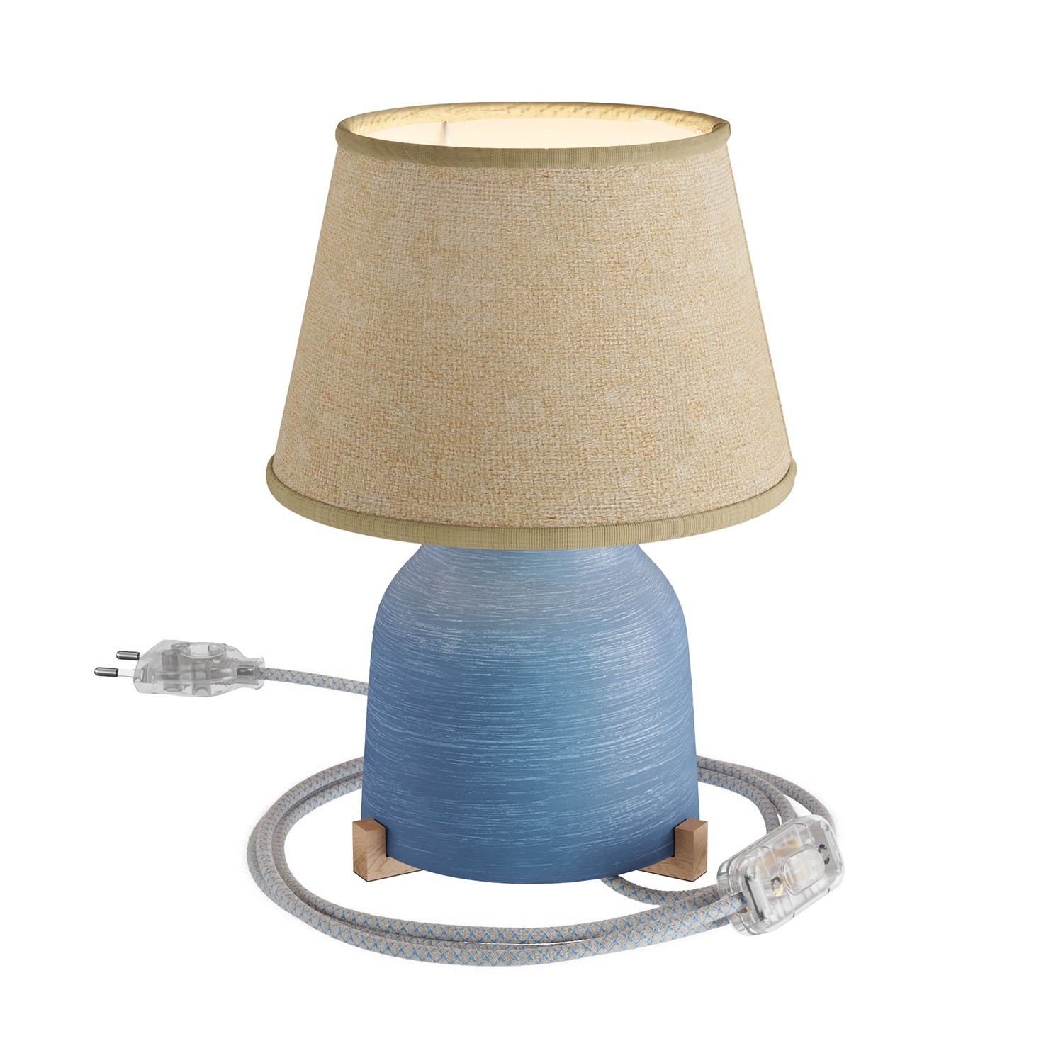 Keramische Vaas-tafellamp met Impero-kap, compleet met strijkijzersnoer, schakelaar en tweepolige stekker