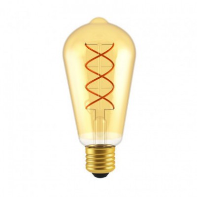 Gouden Edison ST64 LED Lichtbron dubbel gebogen en spiraal filament 5W E27 dimbaar 2000K