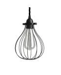 Hanglamp vervaardigd in Italië met textiel kabel, Drop cage kap en metalen afwerking