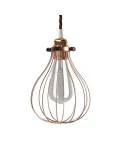 Hanglamp vervaardigd in Italië met textiel kabel, Drop cage kap en metalen afwerking