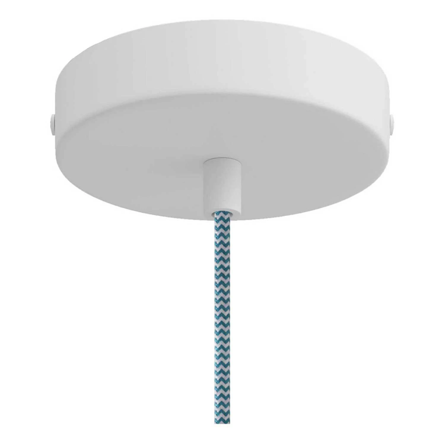 Hanglamp vervaardigd in Italië met textiel kabel, Cilindro stoffen kap en metalen afwerking