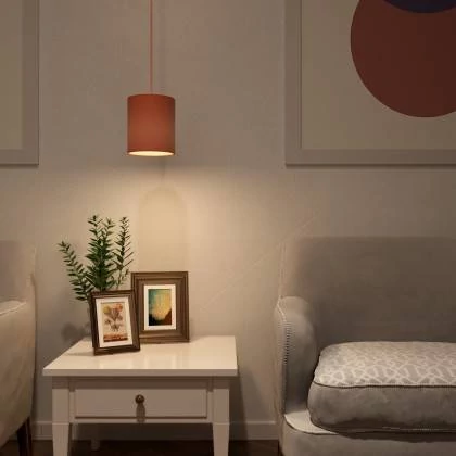 Hanglamp vervaardigd in Italië met textiel kabel, Cilindro stoffen kap en metalen afwerking
