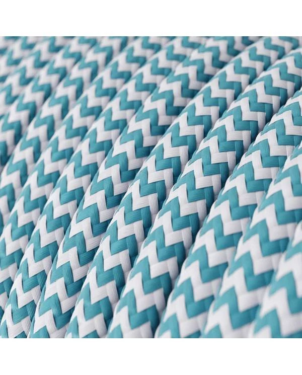 Hanglamp vervaardigd in Italië met textiel kabel, Cilindro stoffen kap en metalen afwerking
