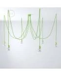 Hanglamp met 6 vallen, gemaakt in Italië, compleet met lichtbronnen, stoffen kabel en gekleurde keramische afwerkingen