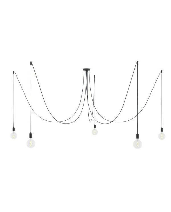 Spider - Hanglamp met 5 vallen. Gemaakt in Italië, compleet met lcihtbronnen, stoffen kabel en metalen afwerkingen