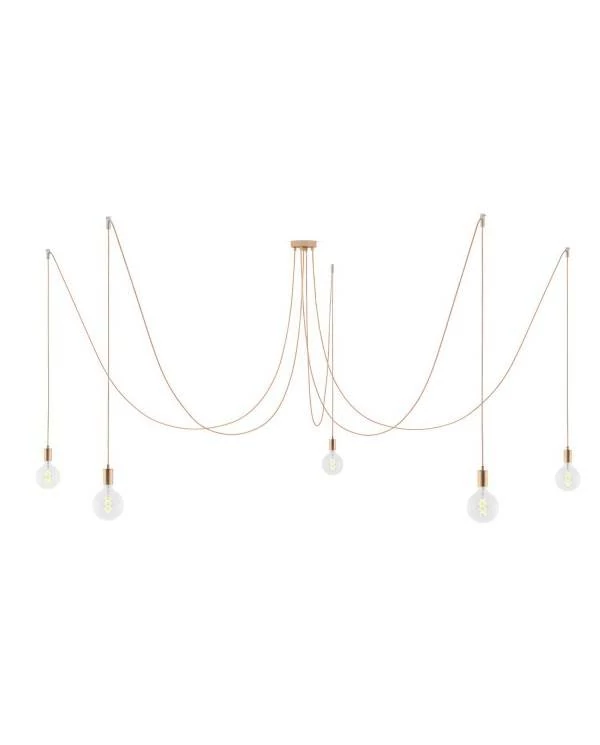 Spider - Hanglamp met 5 vallen. Gemaakt in Italië, compleet met lcihtbronnen, stoffen kabel en metalen afwerkingen