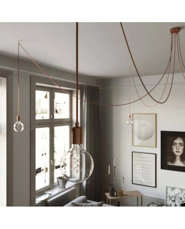Spider - Hanglamp met 5 vallen. Gemaakt in Italië, compleet met lcihtbronnen, stoffen kabel en metalen afwerkingen