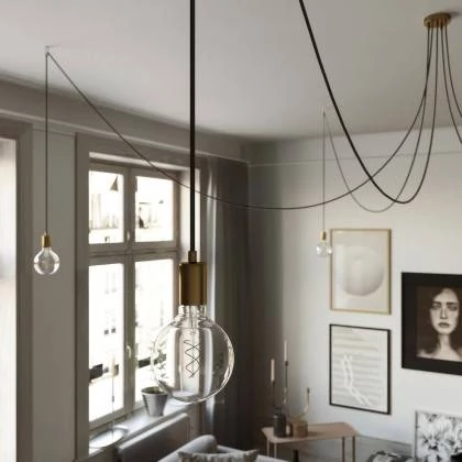 Spider - Hanglamp met 5 vallen. Gemaakt in Italië, compleet met lcihtbronnen, stoffen kabel en metalen afwerkingen