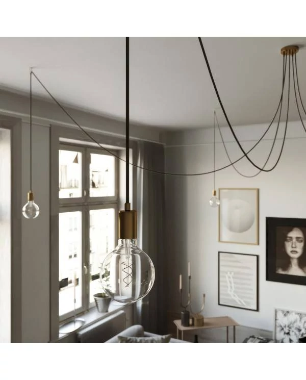 Spider - Hanglamp met 5 vallen. Gemaakt in Italië, compleet met lcihtbronnen, stoffen kabel en metalen afwerkingen