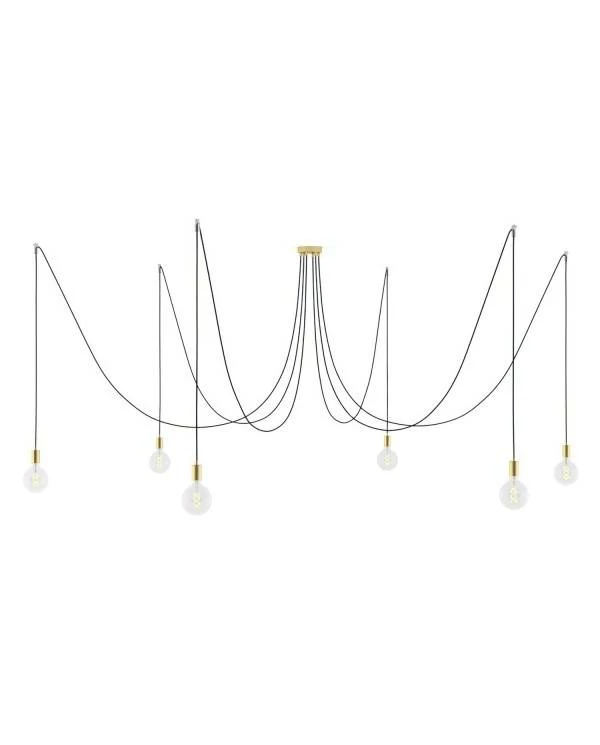 Spider - Hanglamp met 6 pendels Gemaakt in Italië, compleet met lichtbronnen, stoffen kabel en metalen afwerkingen