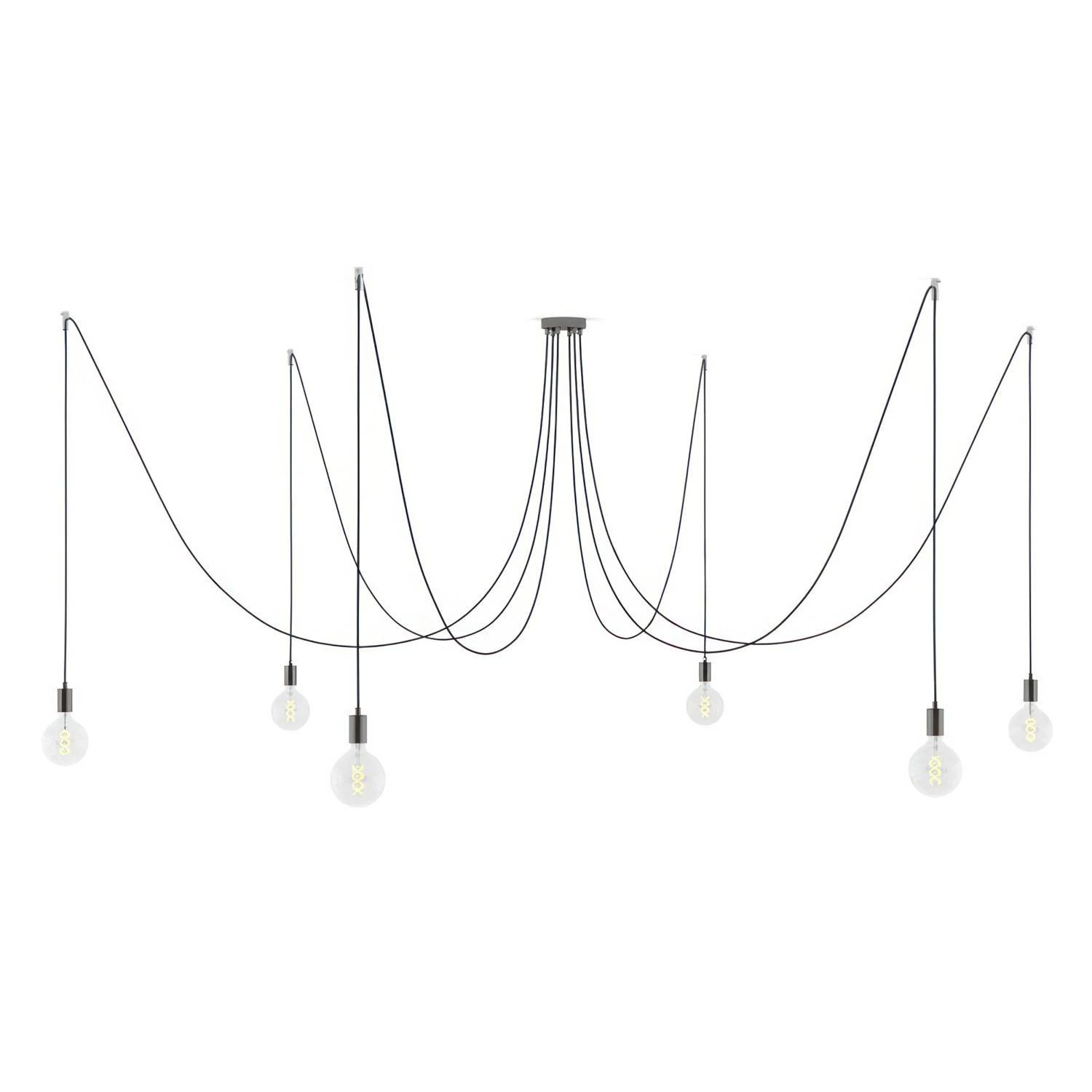 Spider - Hanglamp met 6 pendels Gemaakt in Italië, compleet met lichtbronnen, stoffen kabel en metalen afwerkingen