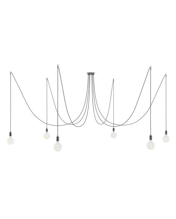 Spider - Hanglamp met 6 pendels Gemaakt in Italië, compleet met lichtbronnen, stoffen kabel en metalen afwerkingen