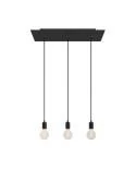 3 lichts-hanglamp voorzien van XXL rechthoekige Rose-One 675 mm compleet met strijkijzersnoer en metalen afwerking