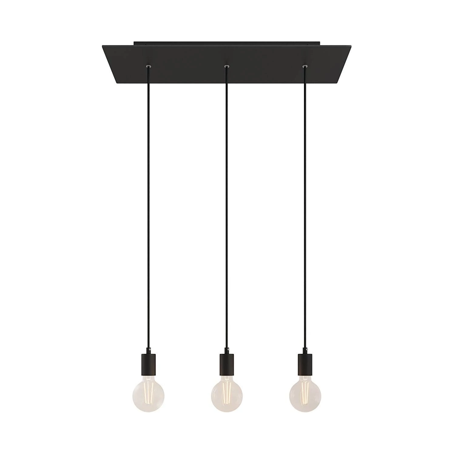 3 lichts-hanglamp voorzien van XXL rechthoekige Rose-One 675 mm compleet met strijkijzersnoer en metalen afwerking