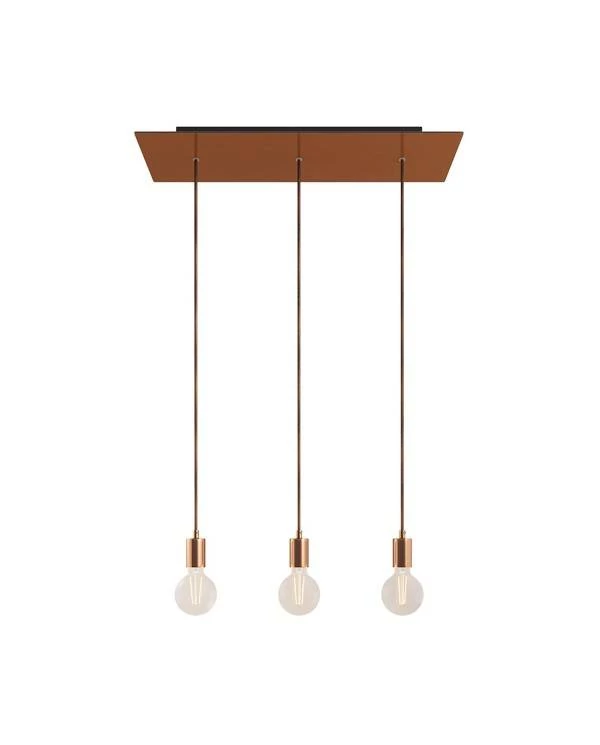 3 lichts-hanglamp voorzien van XXL rechthoekige Rose-One 675 mm compleet met strijkijzersnoer en metalen afwerking