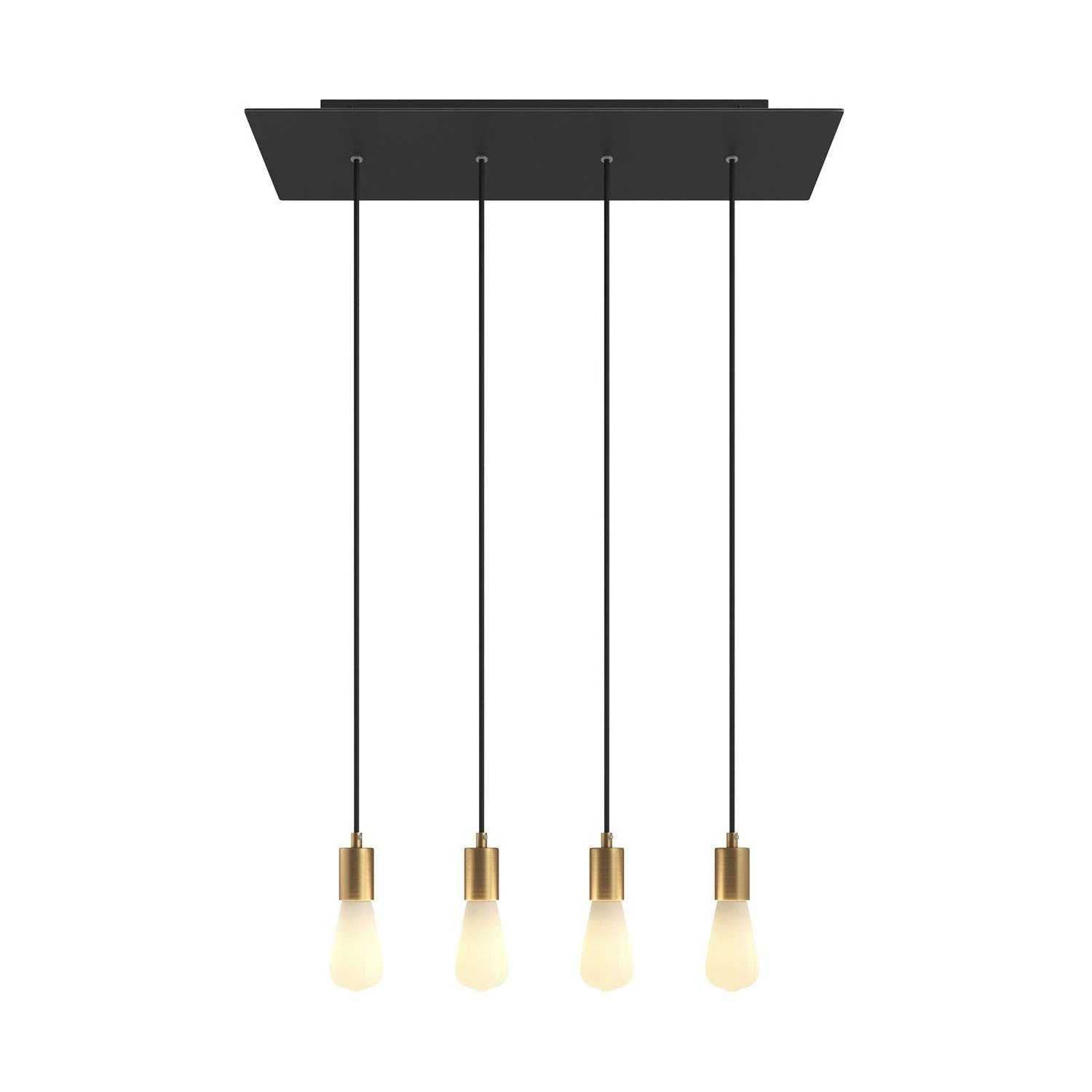 4 lichts-hanglamp voorzien van XXL rechthoekige Rose-One 675 mm compleet met strijkijzersnoer en metalen afwerking