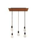 5 lichts-hanglamp voorzien van XXL rechthoekige Rose-One 675 mm compleet met strijkijzersnoer en metalen afwerking