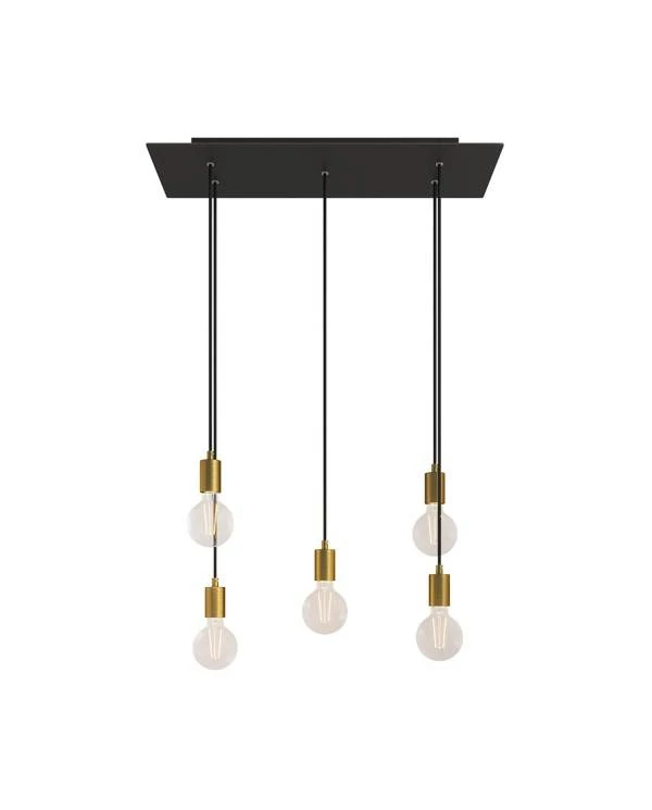 5 lichts-hanglamp voorzien van XXL rechthoekige Rose-One 675 mm compleet met strijkijzersnoer en metalen afwerking