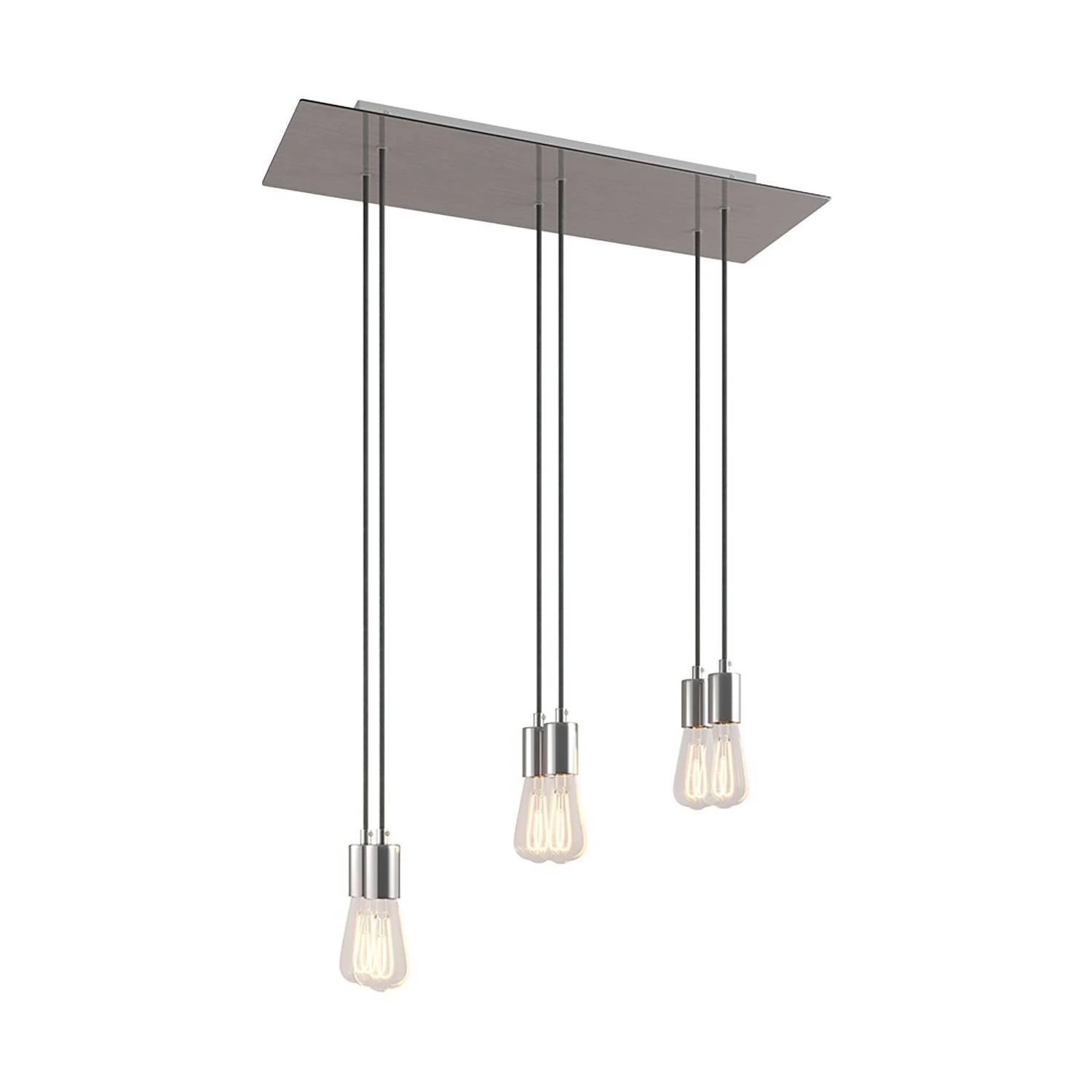 6 lichts-hanglamp voorzien van XXL rechthoekige Rose-One 675 mm compleet met strijkijzersnoer en metalen afwerking