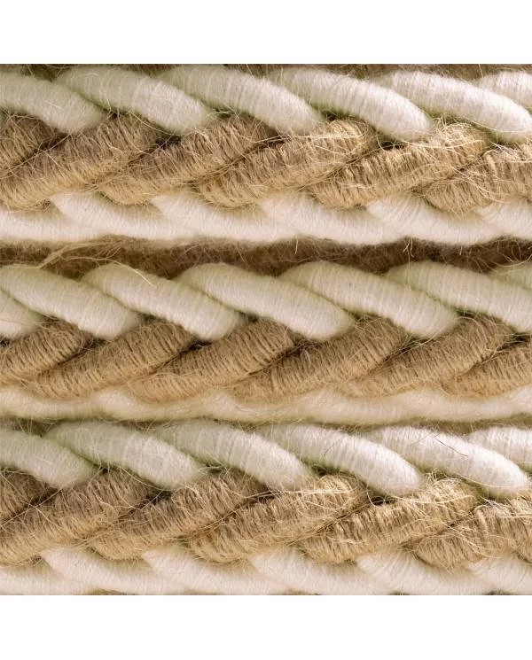2XL gedraaid touw van jute en ruw wit katoen, 2x0,75 elektrische kabel. Diameter 24mm.