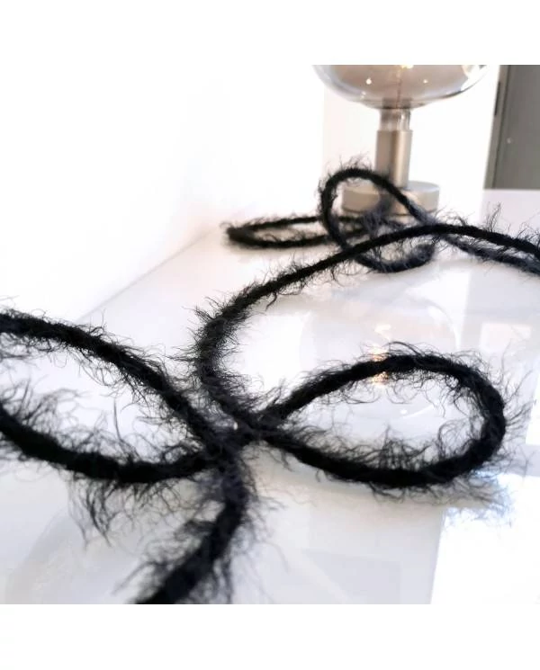 Burlesque gedraaide elektriciteitskabel bekleed met stof, pluizend harig effect, effen kleur zwart TP04