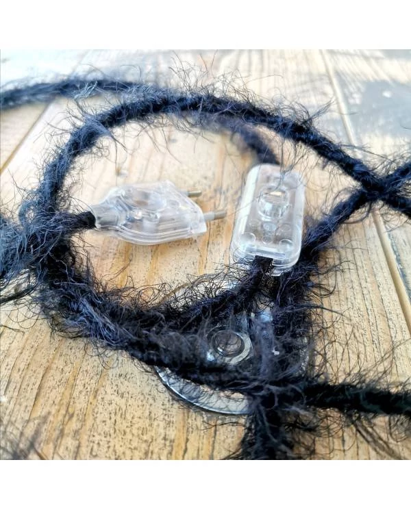 Burlesque gedraaide elektriciteitskabel bekleed met stof, pluizend harig effect, effen kleur zwart TP04