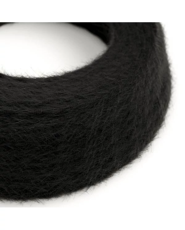 Burlesque gedraaide elektriciteitskabel bekleed met stof, pluizend harig effect, effen kleur zwart TP04