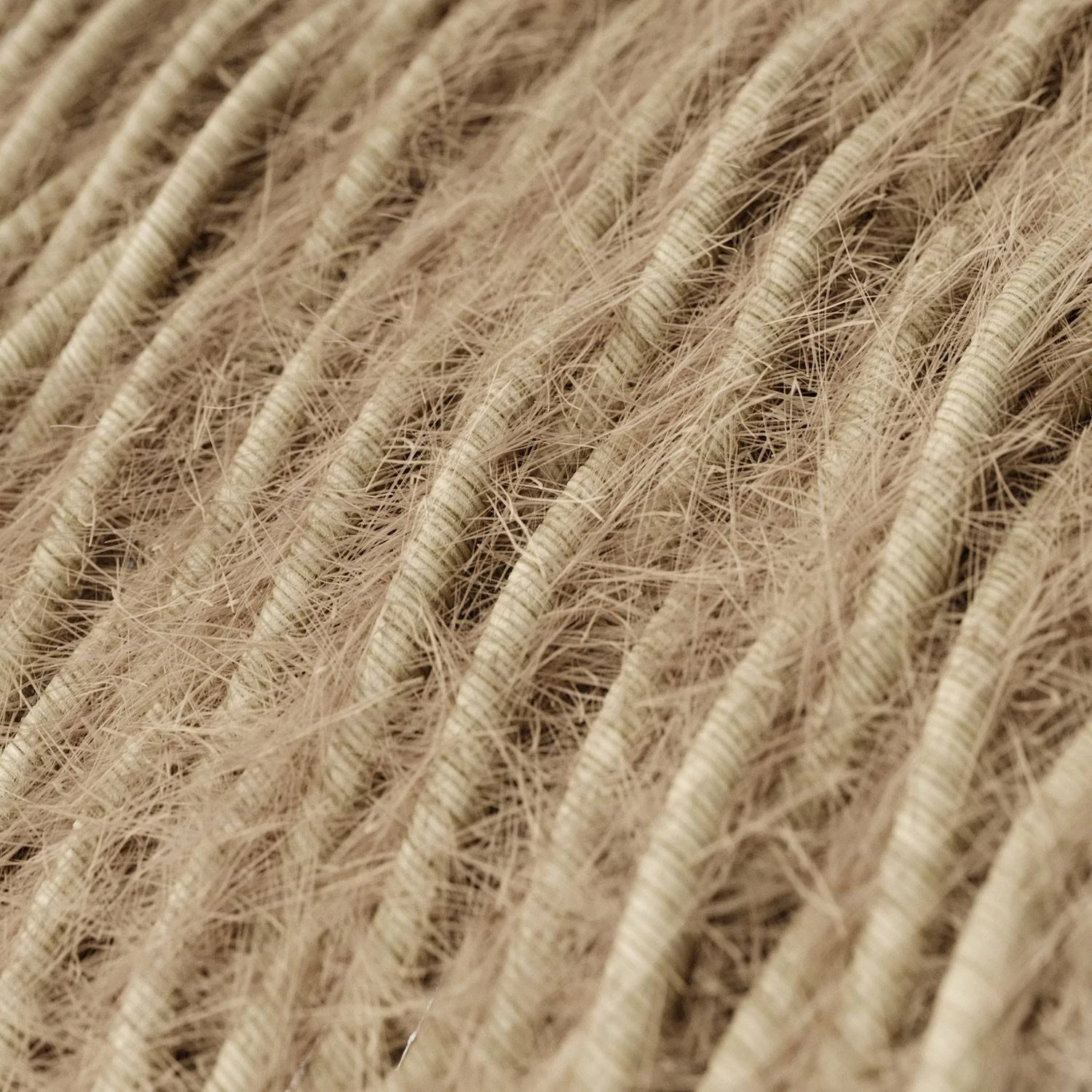 Burlesque gedraaide elektriciteitskabel bekleed met stof, pluizend harig effect, effen kleur khaki TP13
