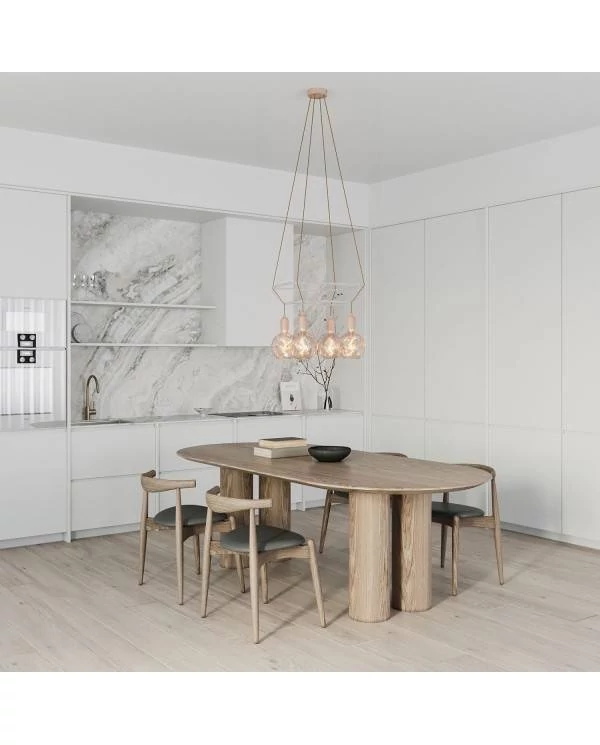 4 Pendels dubbele Cage incl. gedeukte Globe Lamp