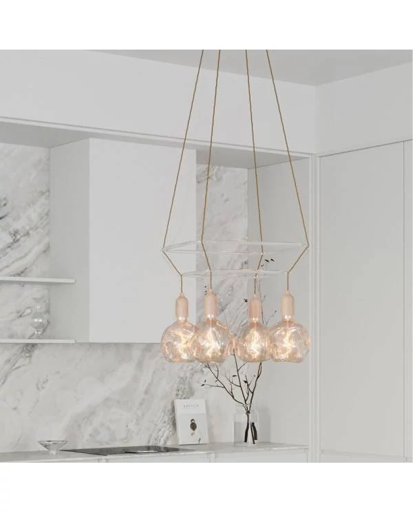 4 Pendels dubbele Cage incl. gedeukte Globe Lamp