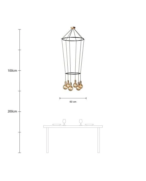 6 Pendels dubbele Ring Cage Globe Lamp