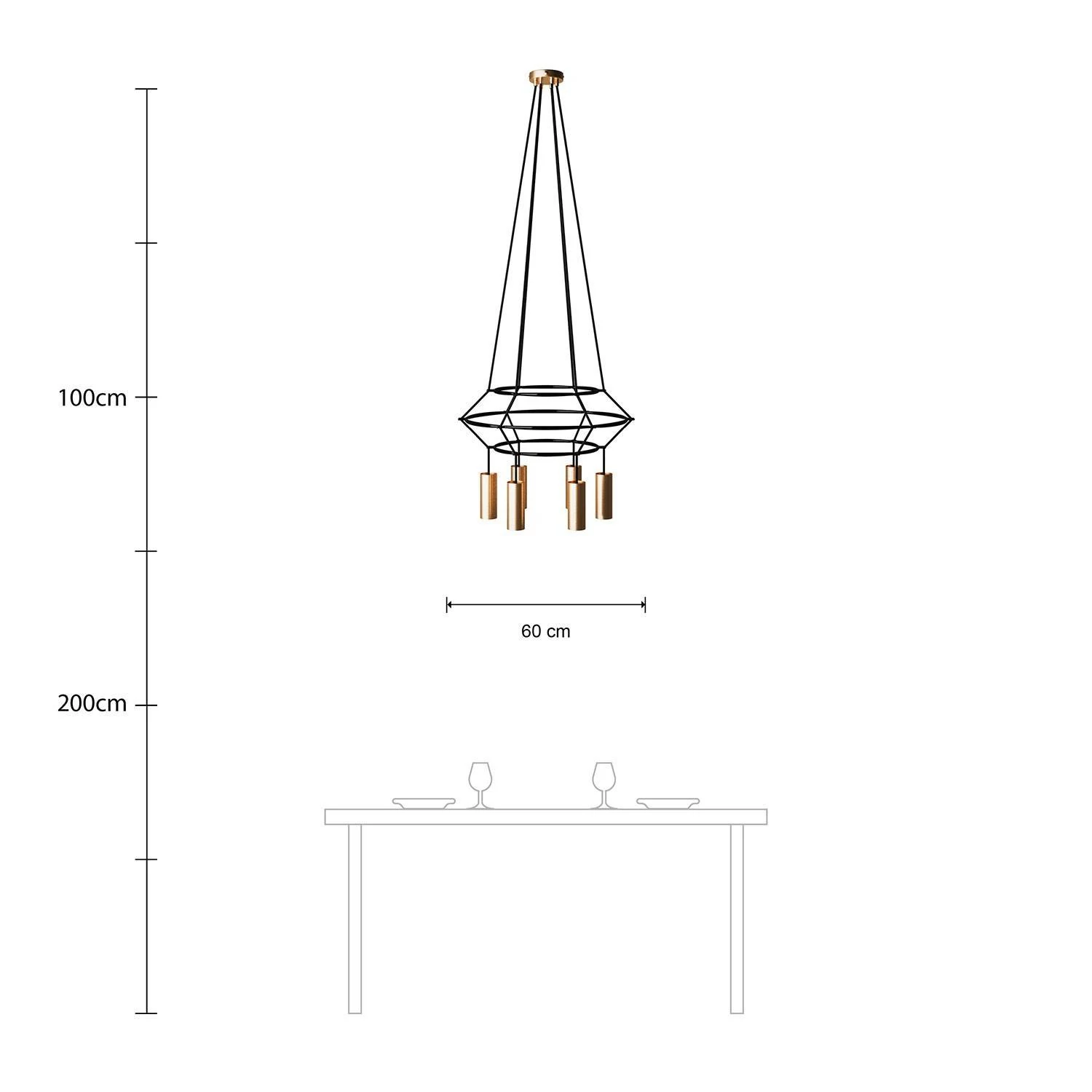 4 Pendels 3 Ringen Cage Tub-E14 Lamp