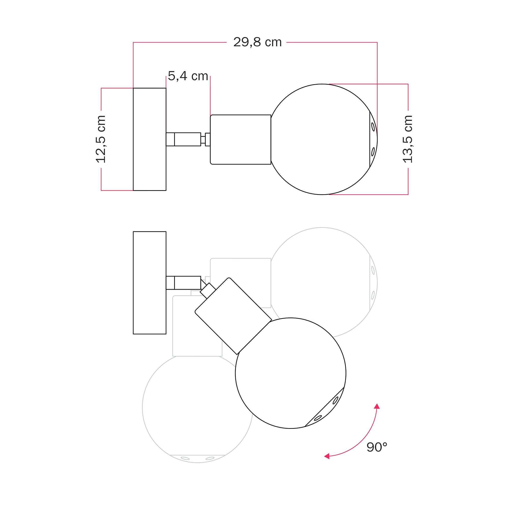 Applique da esterno Modulair IP65 con snodo regolabile e paralume a sfera infrangibile Unbreak-a-Ball - Bianco