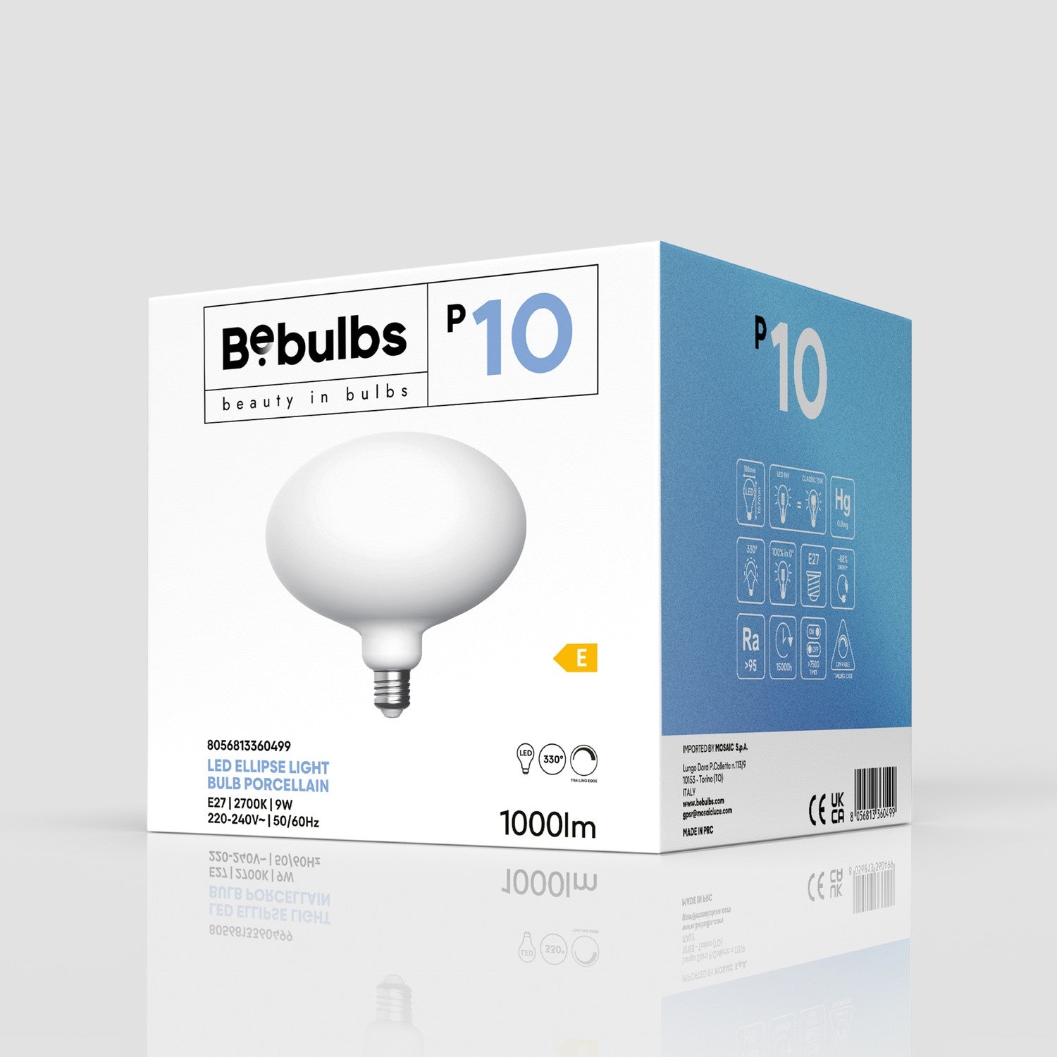 Lampadina LED Ellittica Effetto Porcellana CRI 95 E27 9W 1000Lm 2700K Dimmerabile - P10