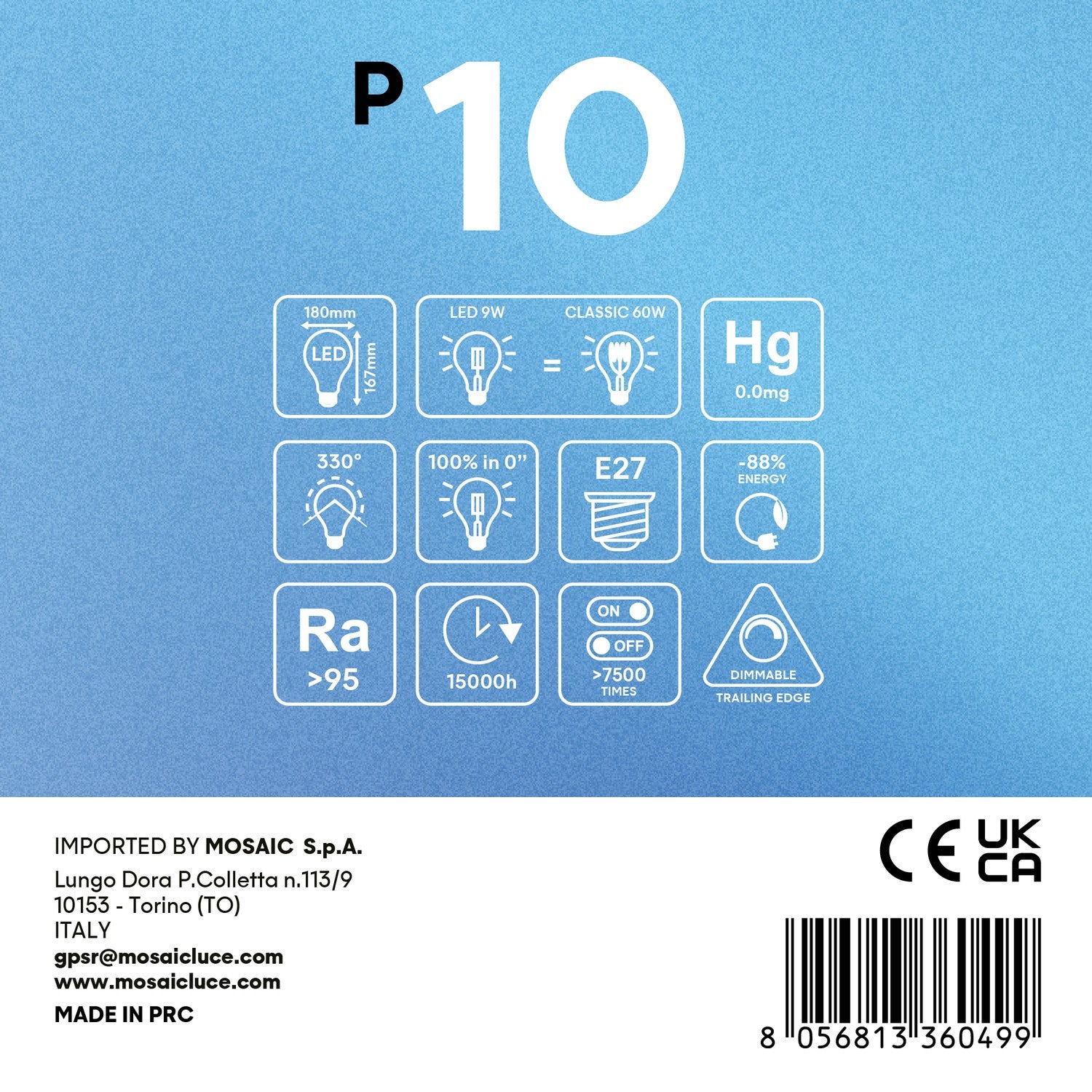 Lampadina LED Ellittica Effetto Porcellana CRI 95 E27 9W 1000Lm 2700K Dimmerabile - P10