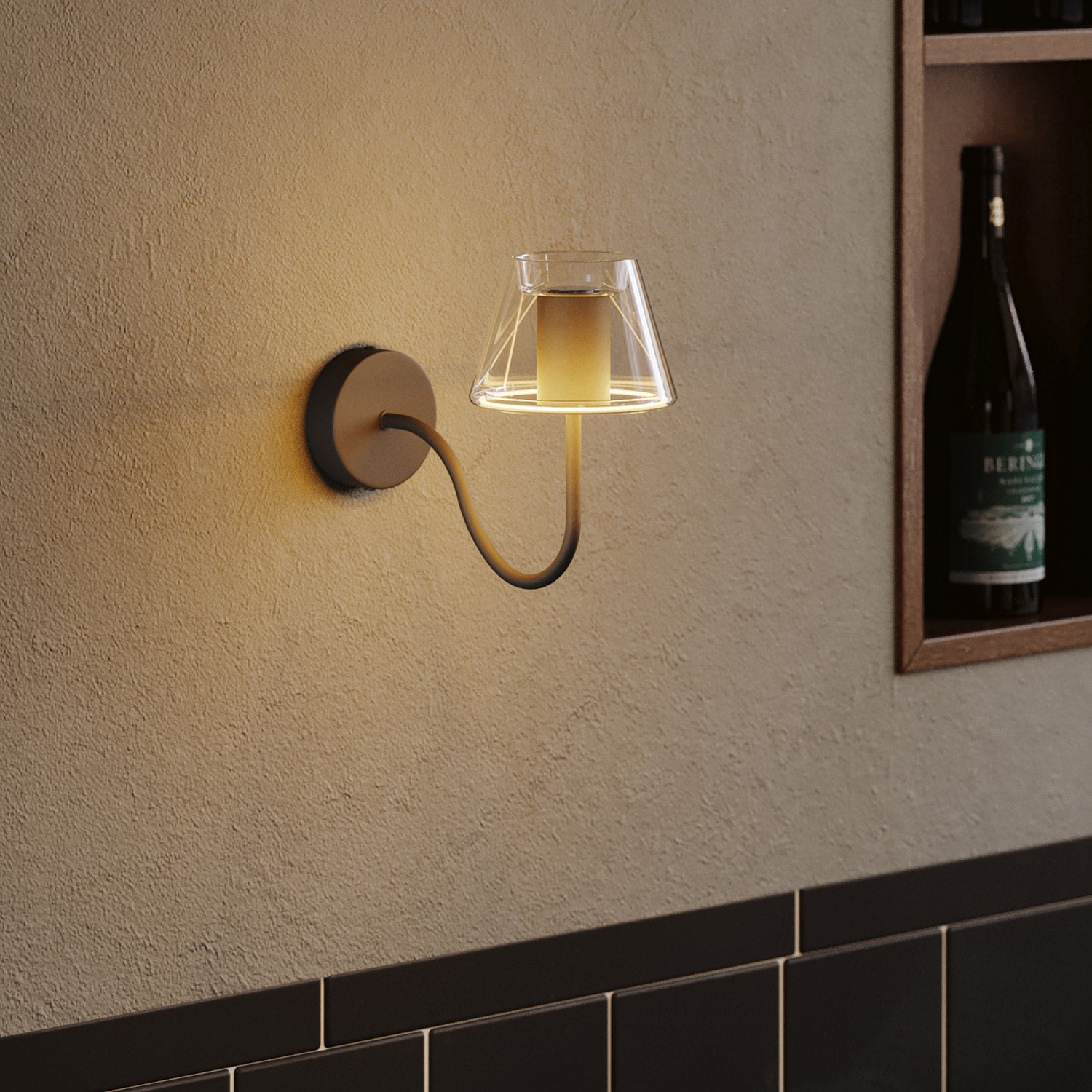 Gebogen S-vormige verlengbuis voor lamp, 16,5 cm, metaal - zwart