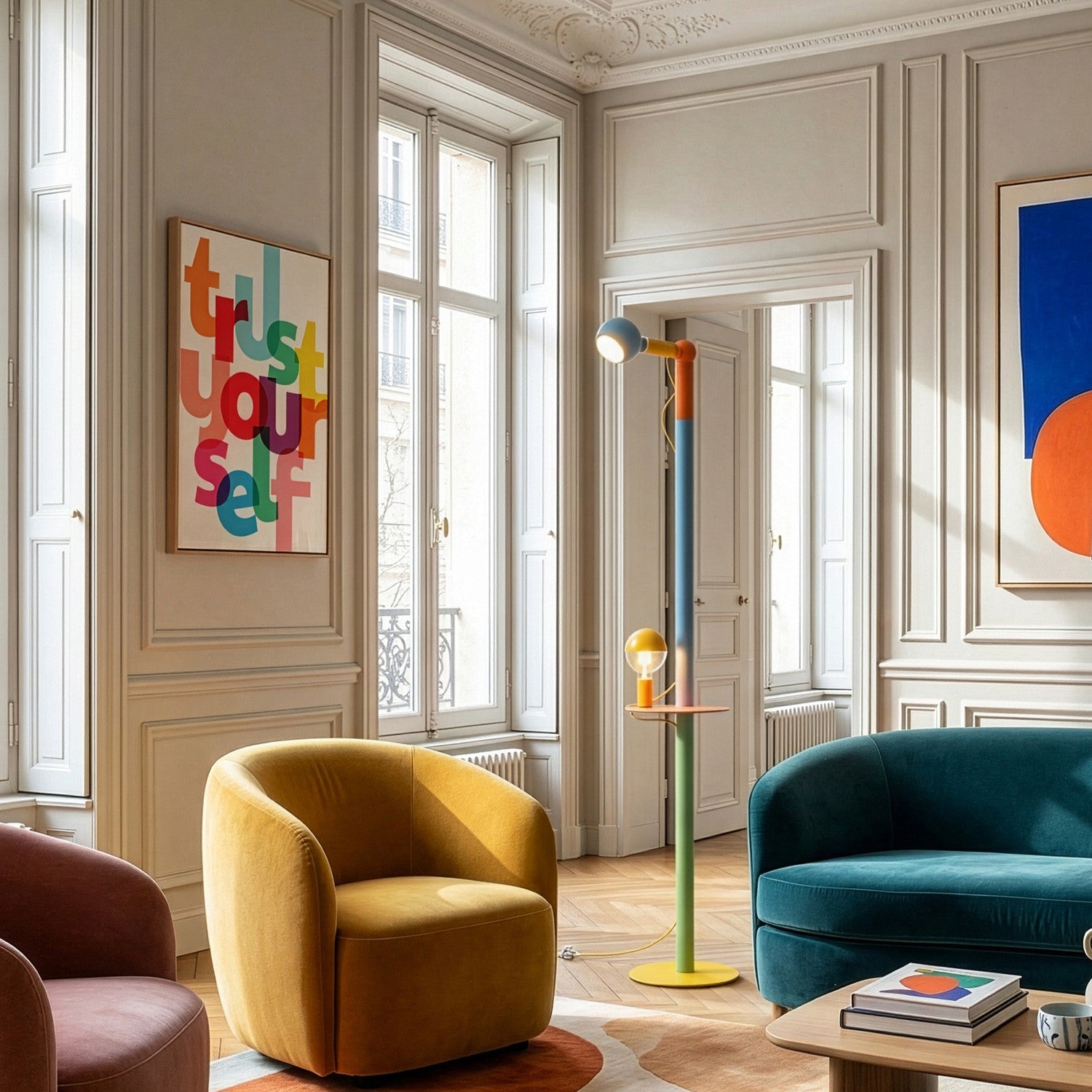 Rocco XXL - Multicolor vloerlamp met UK-stekker en Lichtbron Maria en Camo