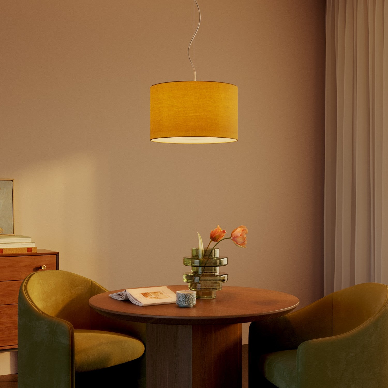 Lampada a sospensione con paralume in tessuto Cilindro Small Arenal oro - Made in Italy Si