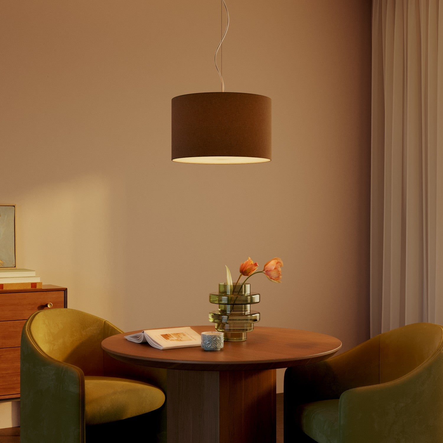 Lampada a sospensione con paralume in tessuto Cilindro Small - Made in Italy - Lana Marrone Si