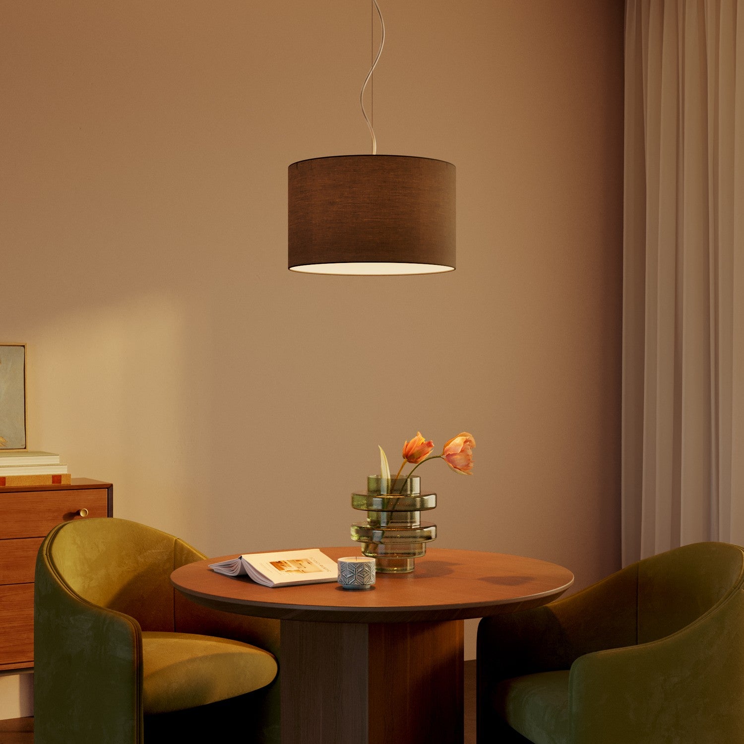 Lampada a sospensione con paralume in tessuto Cilindro Small - Made in Italy - Teletta Grigio Scuro No