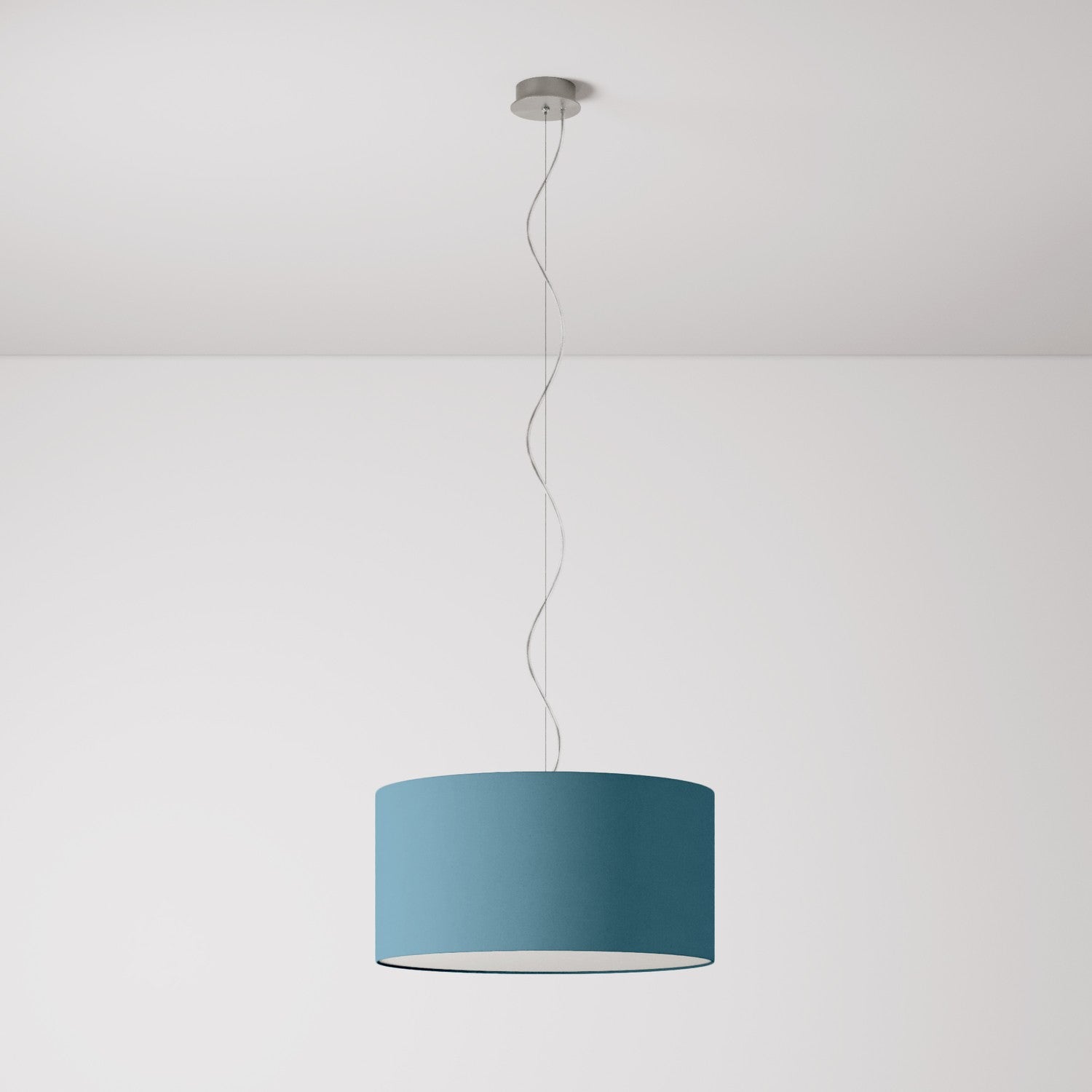 Lampada a sospensione con paralume in tessuto Cilindro Medium Teletta azzurro severo - Made in Italy Si